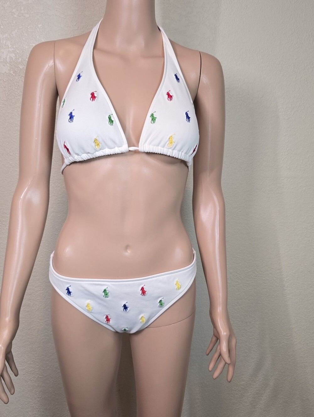 Y2K Ralph Lauren Two-Piece String Bikini White Multi Pony Print Size Medium - Picture 8 of 10